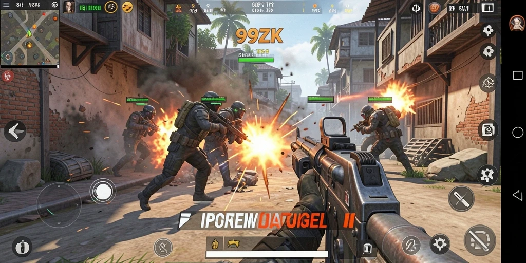 Tampilan gameplay menegangkan dalam 99ZK dengan aksi tembak-menembak.