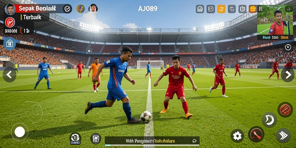 Tampilan gameplay AJO89 yang mendebarkan dengan aksi sepak bola nyata.