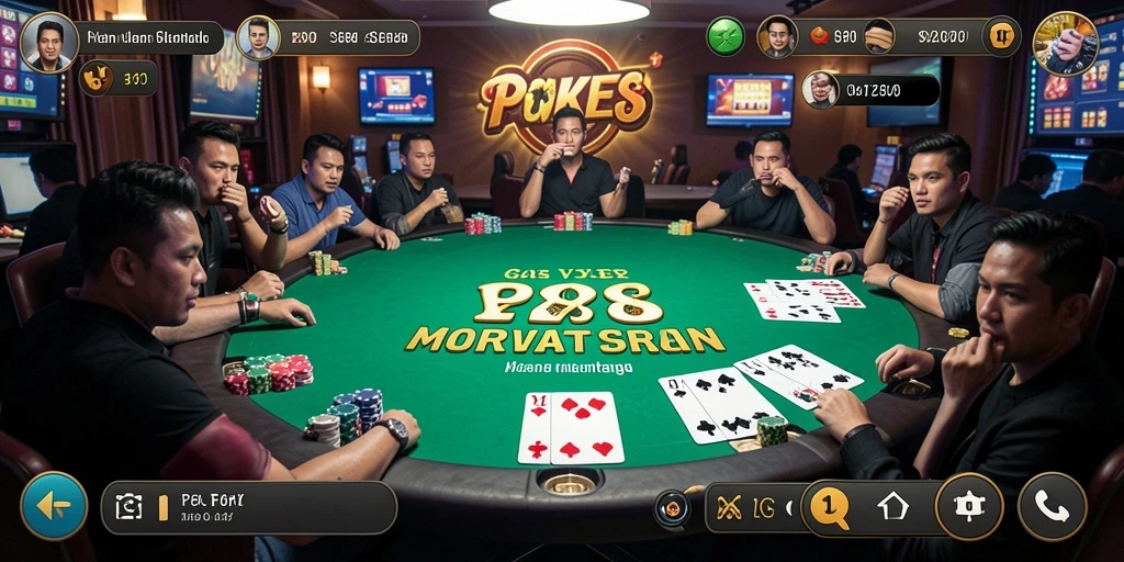 Tampilan gameplay V98 yang menarik dan penuh strategi Poker.
